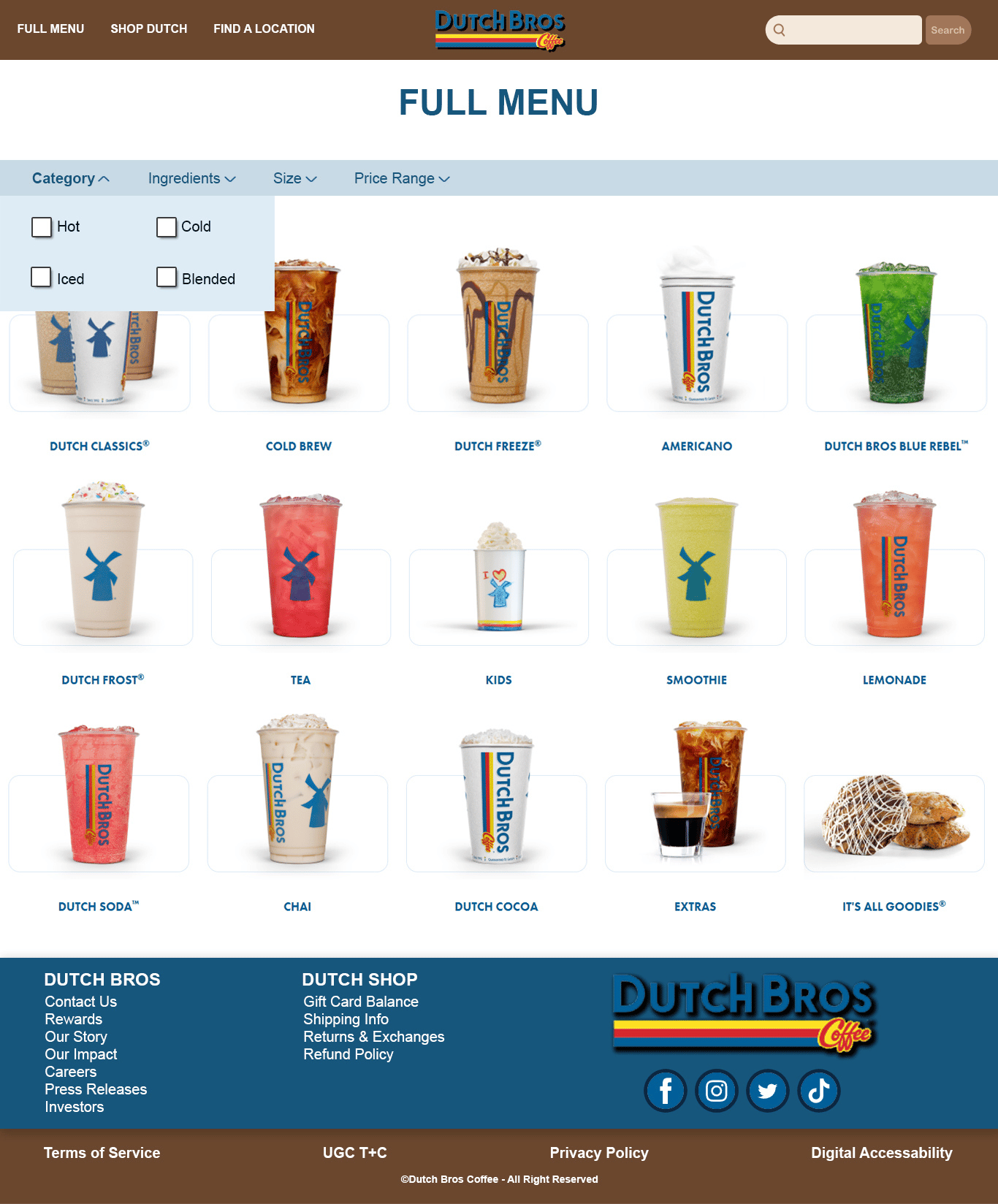 Dutch Bros Menu Page Mockup