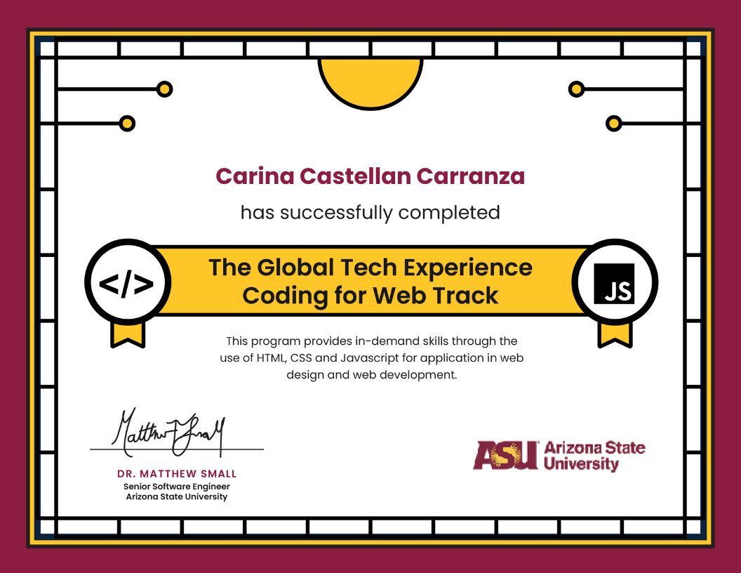 Coding for Web Certificate from Arizona State University
